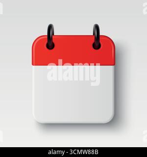 Vector 3d Realistic Square Red and White Calendar Icon. Calendar with Red Top and Blank Page, Isolated. Date Symbol for Schedule Design, Planner Stock Vector