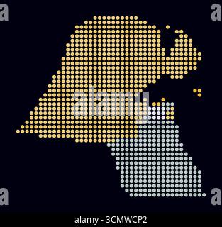 Kuwait dotted map. Digital style map of the country on dark background. Kuwait shape with circle dots. Colored dots style. Large size circles. Stock Vector