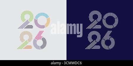Happy New Year 2026 geometric shape and stipes line, celebration, greeting card, invitation, calendar concept. Design template post new year 2026. Stock Vector