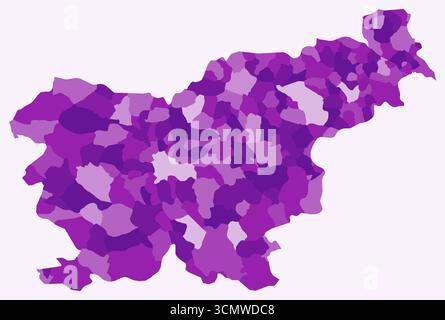 Map of Slovenia with regions. Just a simple country border map with region division. Purple color palette. Stock Vector