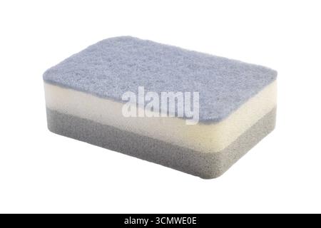 Gray sponge for dishwashing in kitchen isolated on white background. Stock Photo