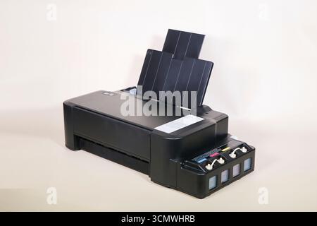 Black inkjet printer isolated on white background, for home or small office use, stock photo Stock Photo