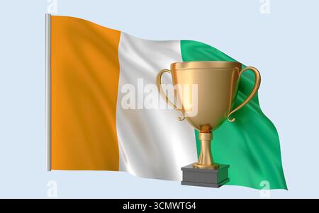 Côte dIvoire Flag Trophy Achievement. High quality realistic 3D render which Represents national identity, culture, pride, and global recognition. Stock Photo