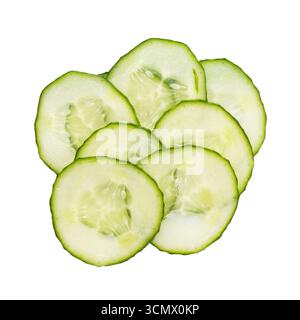 Top view of a pile of sliced ​​cucumbers isolated on white background Stock Photo
