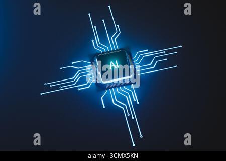 AI Processor with Glowing Connections, 3D Rendering Stock Photo