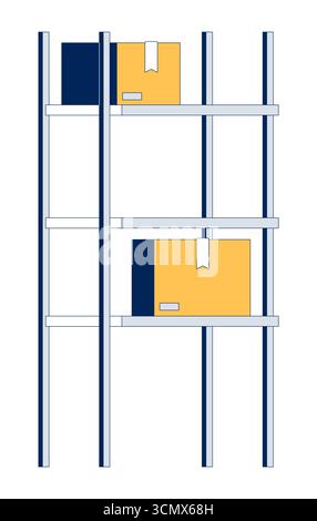 Warehouse shelves with stored cardboard boxes 2D cartoon object Stock Vector