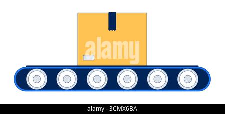 Cardboard box on industrial conveyor belt 2D cartoon object Stock Vector