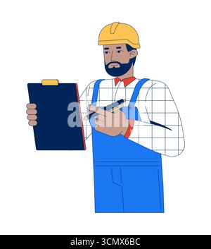 Warehouse supervisor black man with clipboard and pen 2D cartoon character Stock Vector