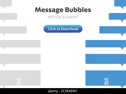 A collection of speech and message bubbles in various sizes and colors, alongside a call to action button, ideal for designing chat interfaces and com Stock Vector