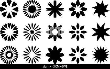 A diverse set of unique abstract geometric patterns, including floral and starburst motifs, perfect for adding a distinctive artistic touch to various Stock Vector
