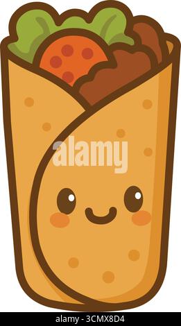 Kawaii illustration of a smiling burrito with vegetables Stock Vector