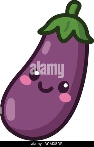 Kawaii illustration of a smiling eggplant Stock Vector