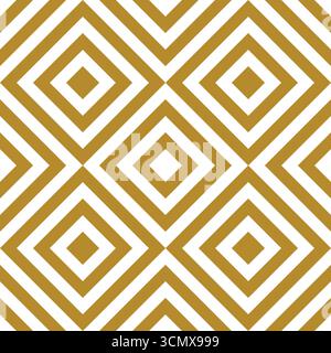 Geometric gold and white pattern featuring overlapping squares and diamonds, creating an intricate and visually appealing design. Stock Vector