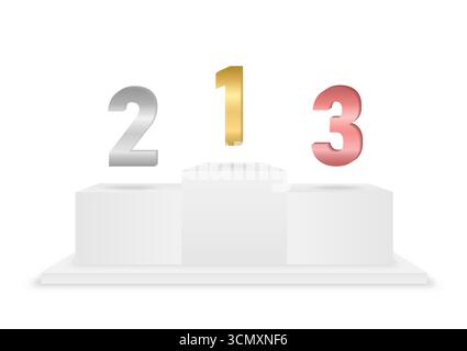 Stage Podium or Sport Winners Podium with Ranking for First, Second and Third Place. Pedestal Podiums for Winner Award or Sport. Vector Illustration. Stock Vector