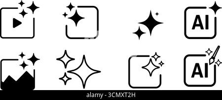 AI-generated content icons set sparkle magic image, video, text symbols Stock Vector