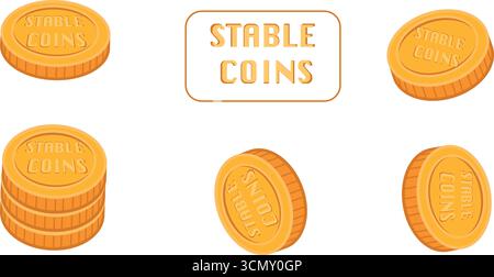 Stablecoin Vector Illustration Cryptocurrency Coins Set in 3D Isometric Design Stock Vector