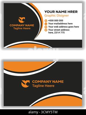 Professional Corporate Business Card Black orange Layout  Modern Minimalist Vector Design Stock Vector