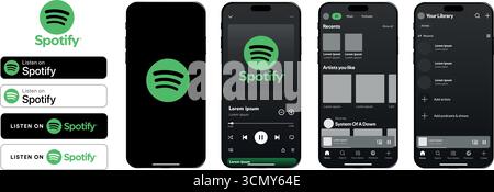 Spotify interface icons. Editorial interface mockup of Spotify. Stock Vector
