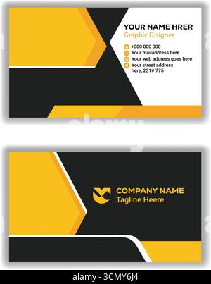 Stylish Corporate Business Card  Yellow and Black Creative Company Branding Vector Illustration Stock Vector