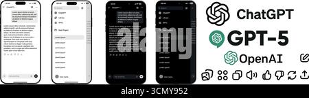 Vector illustration of ChatGPT mobile and desktop app mockup. Includes chat interface Stock Vector
