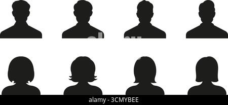 Business and Casual Avatars for Apps and Websites Solid Icon Set. Personal Profile Heads for Web and Mobile Silhouette Symbol Collection. Isolated Stock Vector