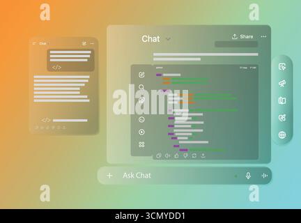 AI Chat Interface with Coding Window Artificial Intelligence Assistant in Web Browser Vector Illustration Stock Vector