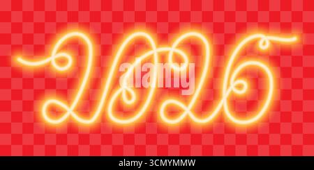 2026 One Continuous Line Neon Glowing numbers New Year or Christmas Greeting Festive Design Element. Isolated Vector illustration New Year Holidays Related Content Sticker Icon Logo Banners, leaflets Stock Vector