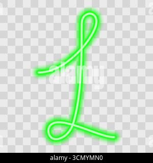 Hand Drawn Neon Number 1. One Continuous Line Editable Minimalist Design Glow Effect in trendy Green. Isolated Vector illustration Sticker Icon Number Related content or Greeting Cards, price, leaflet Stock Vector
