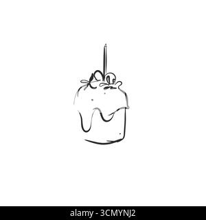 Hand drawn abstract vector graphic illustration collection with cute, stylized Happy Easter cake line design.Trendy modern Easter design concept Stock Vector