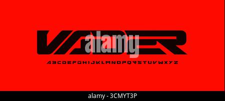Futuristic cyberpunk space alphabet, bold wide stencil cutout font for modern tech sport race logo, dynamic scifi heavy headline, geometric Stock Vector