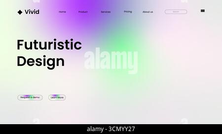Stylish futuristic website landing page with vibrant gradient background, bold typography, and minimal UI layout. Perfect for web design, UX/UI Stock Vector