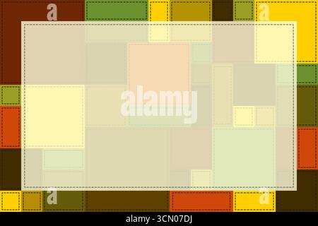 Autumn greeting card with place for text. Red, yellow, brown squares. Autumn vector illustration in patchwork style. Bright geometric background in fa Stock Vector