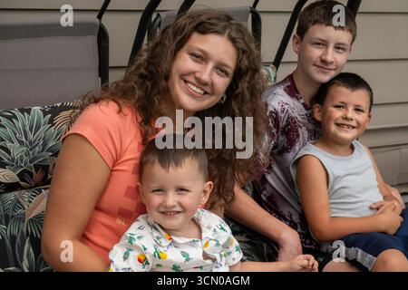 Brothers and sisters of all ages posed for a family photo, 2025, Great Falls, Montana, USA Stock Photo