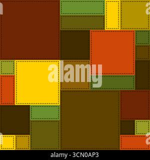 Autumn seamless pattern. Red, yellow, brown squares. Autumn vector illustration in patchwork style. Bright geometric background in fall colors. Patchw Stock Vector