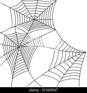 Black Halloween spider web pattern on white background. Hand drawn spider web. Monochrome autumn background. Spider thread mesh vector illustration. D Stock Vector