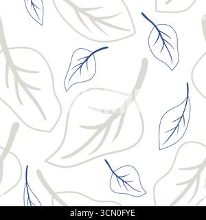Autumnal ornament vector illustration. Randomly seamless pattern with soft gray colors fall leaves. Background with autumn elements for printing. Mono Stock Vector
