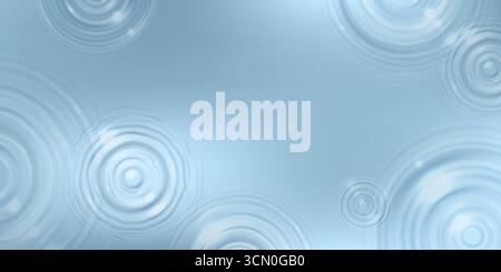 Blue water surface with ring patterns from drop impacts creating ripples and circular waves. Calm aqua background with concentric circles spreading outward for spa, wellness or nature designs. Stock Vector