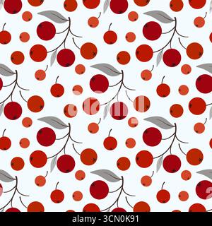 Seasonal diagonal seamless pattern of red berries. Winter floral ornament. Holiday decor of gray leaves and red berries on light gray background. Cold Stock Vector
