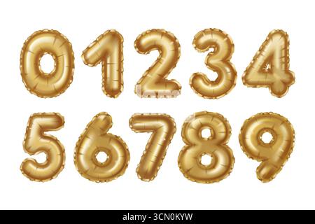 Balloon numbers from 0 to 9. Cute balloons font in 3D style. Isolated Vector illustration Stock Vector