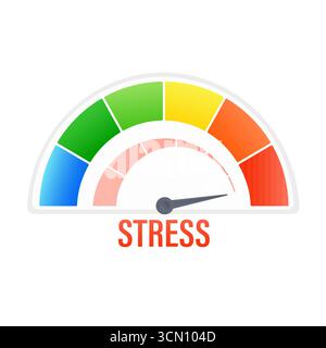 Stress level measuring using colorful speedometer sign Stock Vector