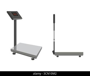 Platform scale displaying zero weight and folded version isolated on white background Stock Vector