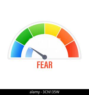Fear level measuring using colorful speedometer sign infographic pointing low risk Stock Vector