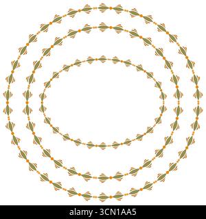 Set of ornamental geometric round frame. Fantasy folklore ornament of curved lines. Seasonal pattern in autumnal colors on white background Stock Vector