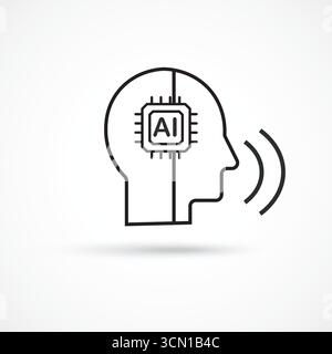 AI Voice Assistant Icon with solid line in white background for Virtual Interaction and Chatbot Technology, vector illustration Stock Vector