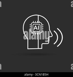 AI Voice Assistant Icon in black and white background for Virtual Interaction and Chatbot Technology, vector illustration Stock Vector
