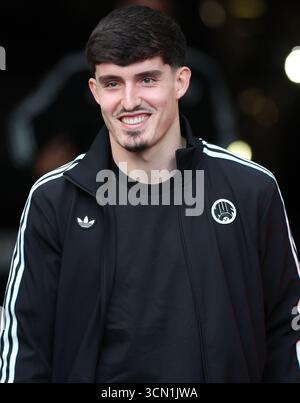 Tino Livramento of Newcastle United arrives during the Premier League