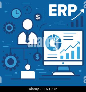 ERP Business Management System with Analytics Dashboard and Data Visualization Stock Vector
