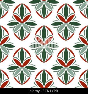 Christmas seamless pattern. Geometry diagonal winter ornament. Fantasy green and red shapes on white background. Classic Christmas decor Stock Vector