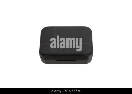 A closed black rectangular plastic box with rounded corners, isolated on a white background Stock Photo