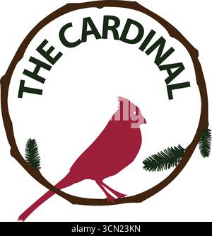 Cardinal bird perched on round stick Stock Vector